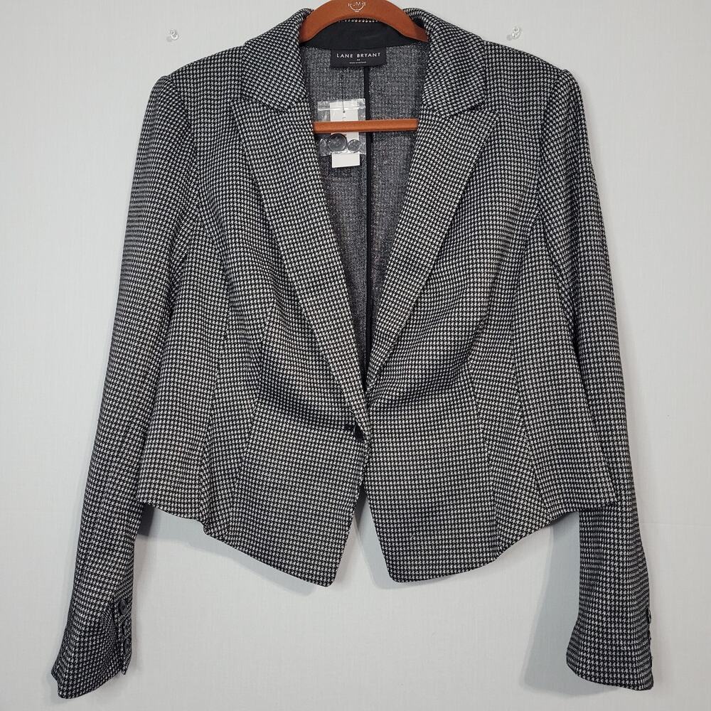 Lane Bryant One Button Blazer size 14 Black Gray Silver Shimmer Career Wear, New
